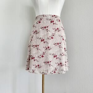 Vintage 90s Ann Tjian for Kenar Rayon Floral Mini Skirt Lined Beige Red 8